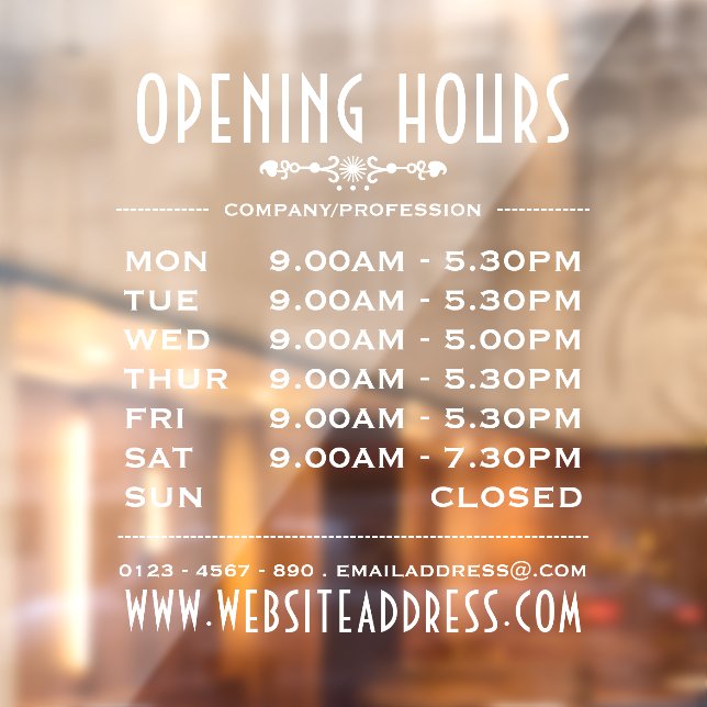 Decorative Business Opening Hours and Information (Sheet 2)