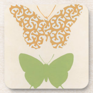 Decorative Butterfly Patterns on Cream Background Coaster
