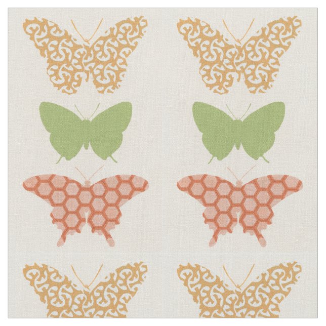 Decorative Butterfly Patterns on Cream Background Fabric (Close Up)