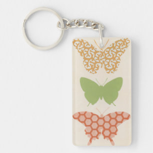 Decorative Butterfly Patterns on Cream Background Key Ring