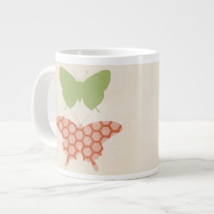 Decorative Butterfly Patterns on Cream Background Large Coffee Mug