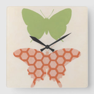 Decorative Butterfly Patterns on Cream Background Square Wall Clock