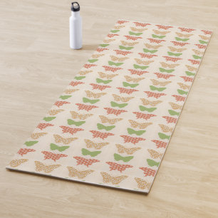 Decorative Butterfly Patterns on Cream Background Yoga Mat