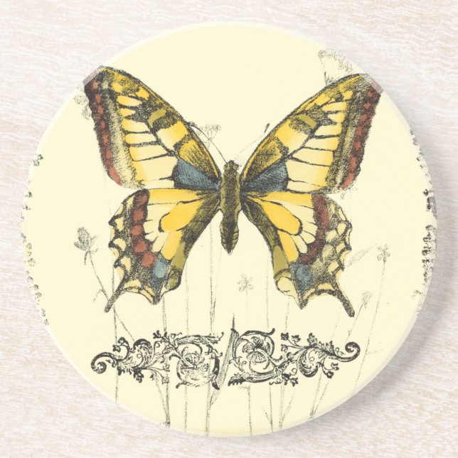 Decorative Butterfly with Wildflowers Coaster (Front)