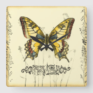 Decorative Butterfly with Wildflowers Square Wall Clock