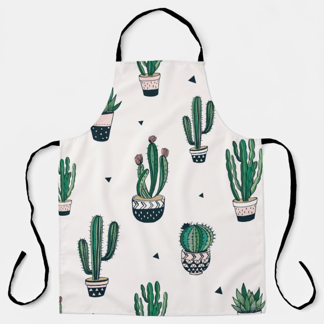 Decorative Cacti Succulents Seamless Pattern Apron (Front)