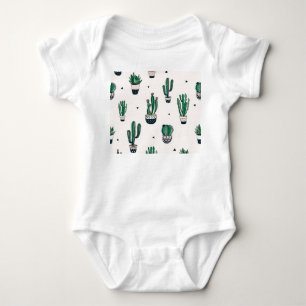 Decorative Cacti Succulents Seamless Pattern Baby Bodysuit