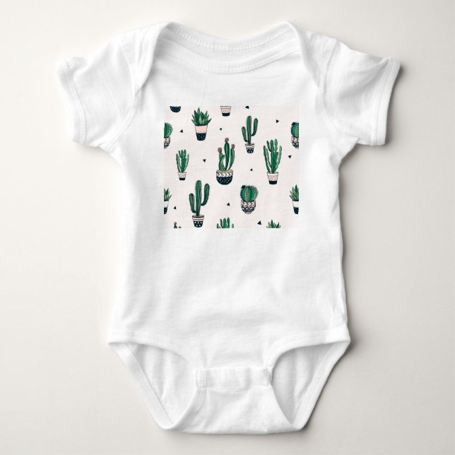 Decorative Cacti Succulents Seamless Pattern Baby Bodysuit (Front)