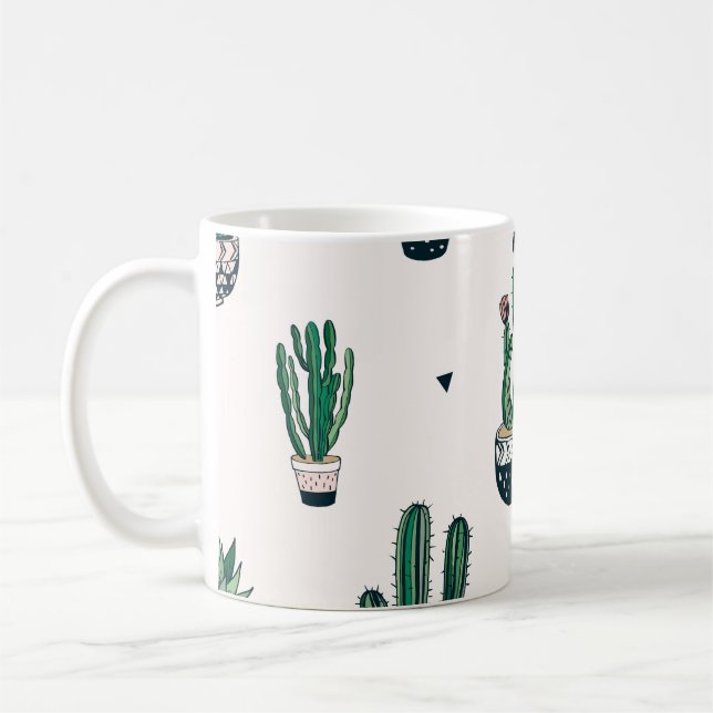 Decorative Cacti Succulents Seamless Pattern Coffee Mug (Left)