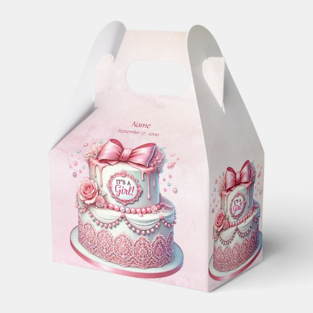 Decorative Cake Pink Bow Favour Box (Front Side)