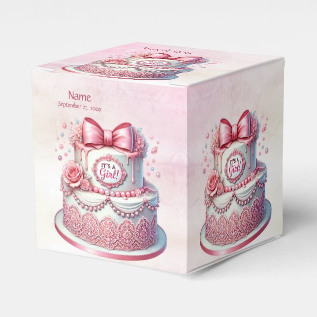 Decorative Cake Pink Bow Favour Box (Front Side)