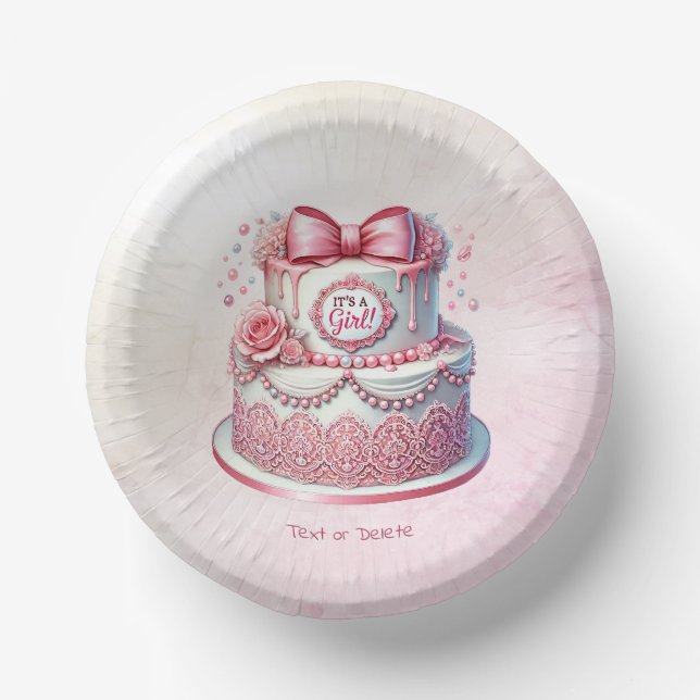 Decorative Cake Pink Bow Paper Bowl Plate (Front)