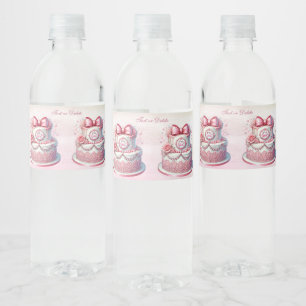 Decorative Cake Pink Bow Water Bottle Label