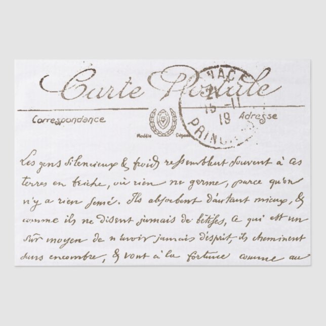 Decorative Carte Postale French Script Decoupage Tissue Paper (Front)