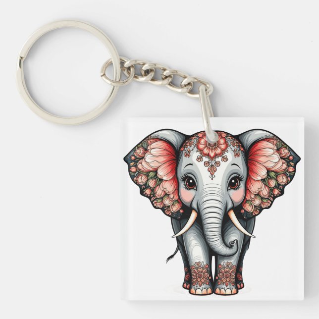 Decorative Cartoon Elephant Key Ring (Front)