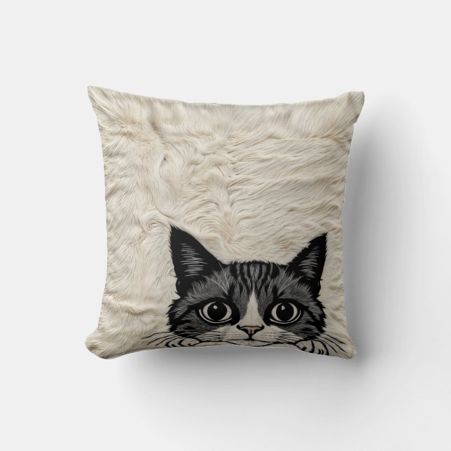 Decorative Cat Black and White Kilim Pillows (Front)