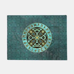 Decorative Celtic Cross  - and Runes alphabet Doormat