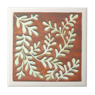Decorative Ceramic tile, rust & white leaves Ceramic Tile