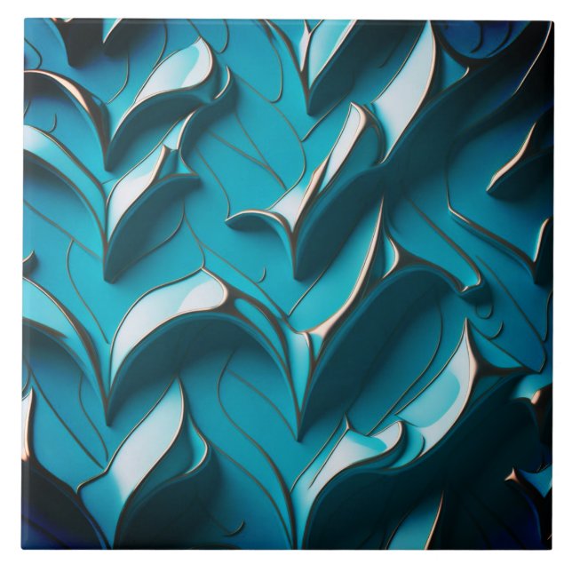 Decorative Ceramic Tile " Turquoise Waves VI"  (Front)