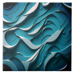 Decorative Ceramic Tile " Turquoise Waves VII"