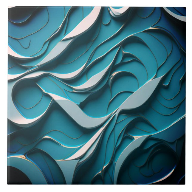 Decorative Ceramic Tile " Turquoise Waves VII"  (Front)