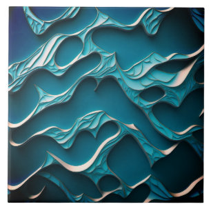 Decorative Ceramic Tile " Turquoise Waves VIII"