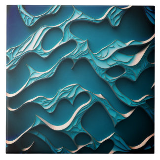 Decorative Ceramic Tile " Turquoise Waves VIII" 