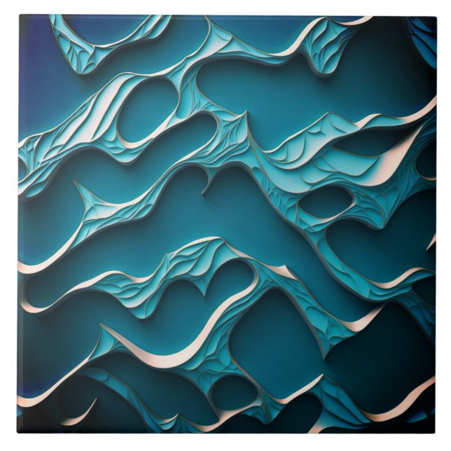 Decorative Ceramic Tile " Turquoise Waves VIII"  (Front)