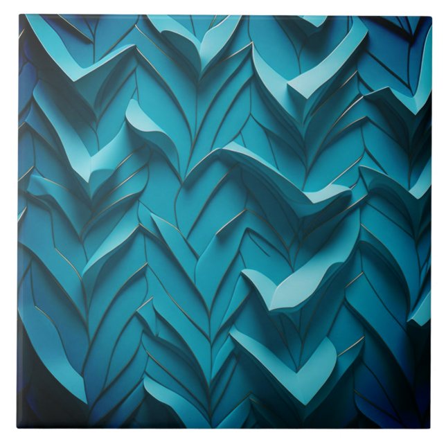 Decorative Ceramic Tile " Turquoise Waves X"  (Front)