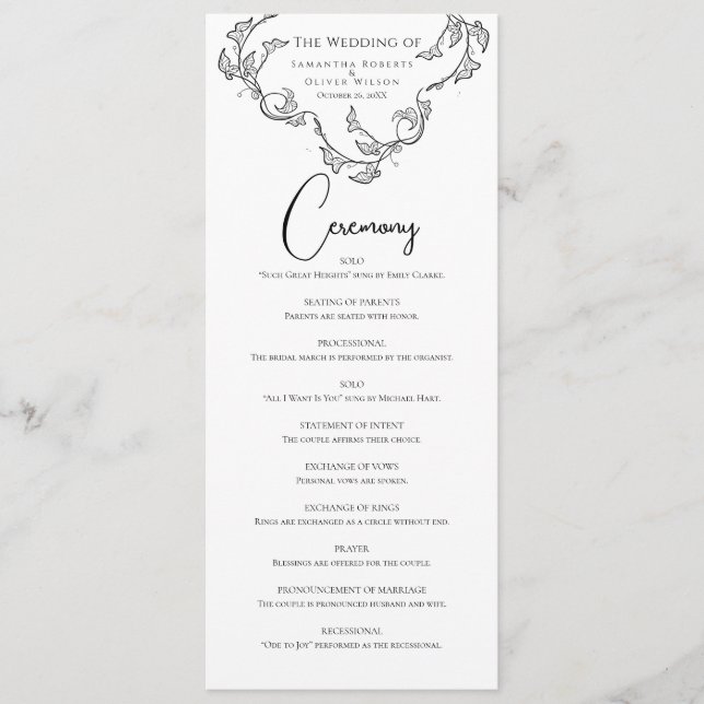 Decorative Charm Minimalist Wedding Program (Front)