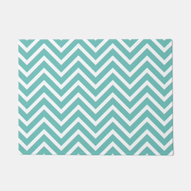 Decorative Chevron Pattern Light Teal And White Doormat (Front)