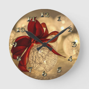 Decorative Christmas Ball and Bow Round Clock