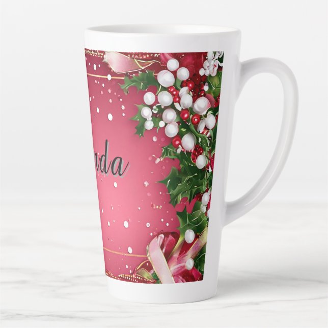 Decorative Christmas Frame with Greenery Latte Mug (Right)