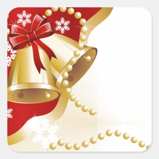 Decorative Christmas Gold Bells Square Sticker (Front)
