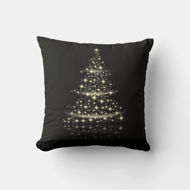 Decorative Christmas Gold Glitter Tree Black Cushion (Front)