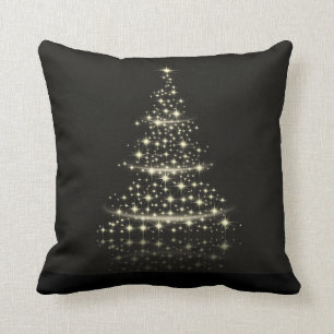 Decorative Christmas Gold Glitter Tree Black Cushion