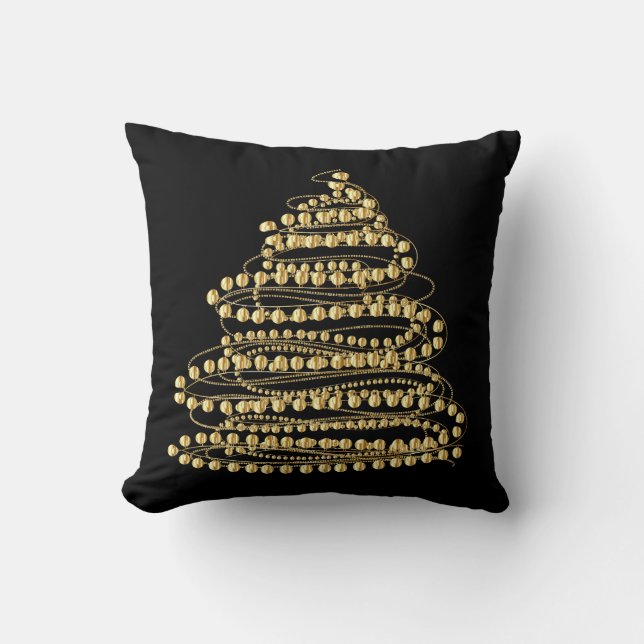 Decorative Christmas Gold Glitter Tree Black Throw Cushion (Front)