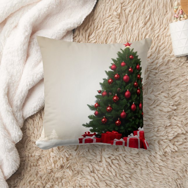 Decorative Christmas Gold Glitter Tree Red Cushion (Blanket)