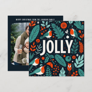 Decorative Christmas holly berries and robins Holiday Card