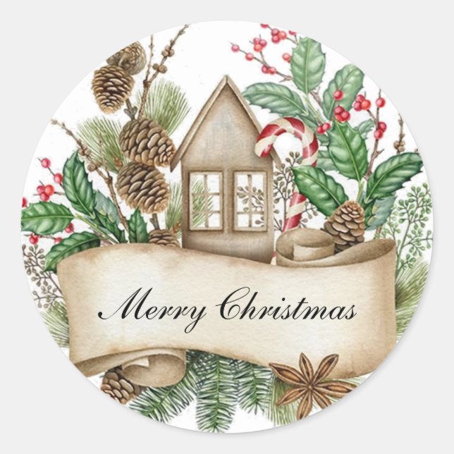Decorative Christmas house Classic Round Sticker (Front)