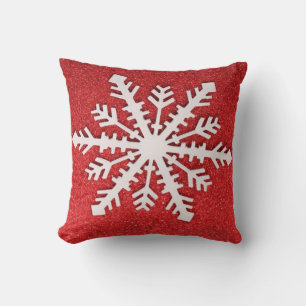 Decorative Christmas Red Glitter Snowflake Holiday Cushion