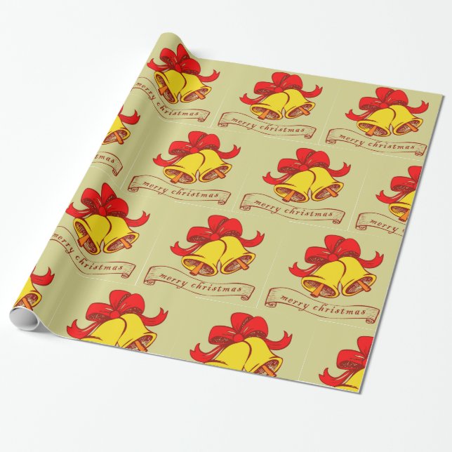 Decorative Christmas Santa Jingle bell Wrapping Paper (Unrolled)