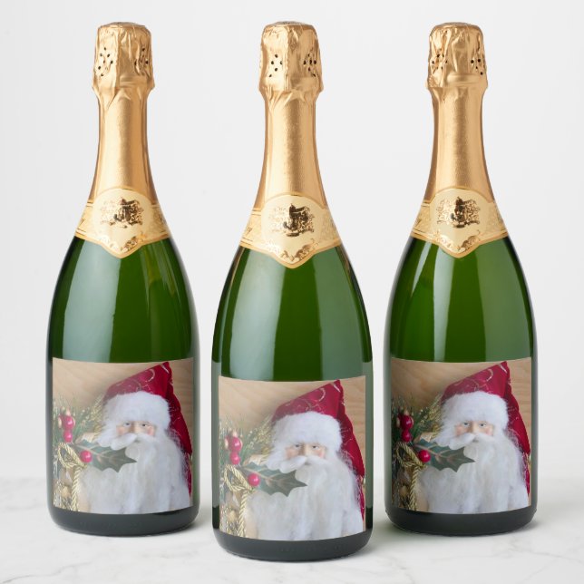 DECORATIVE CHRISTMAS SANTA SPARKLING WINE LABEL (Bottles)