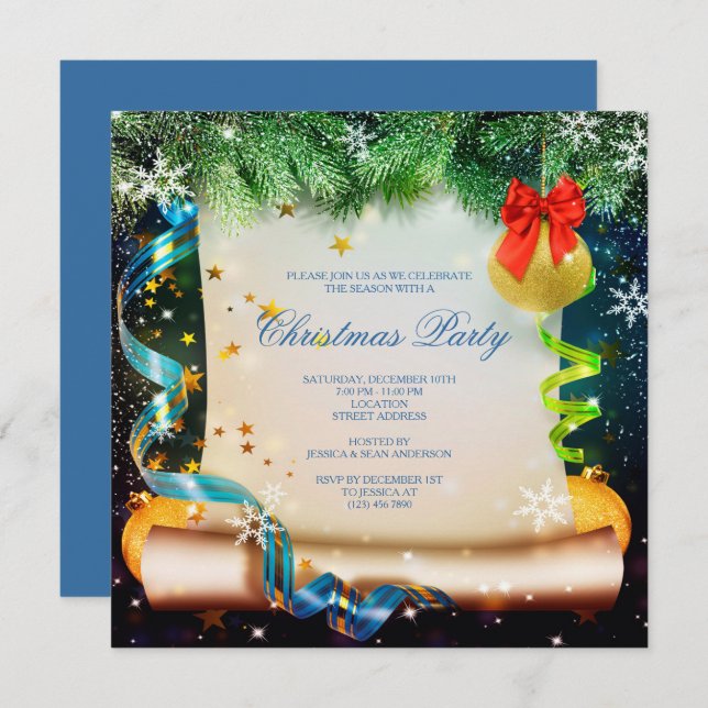 Decorative Christmas Scroll Christmas Invitation (Front/Back)