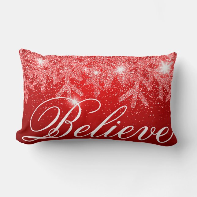 Decorative Christmas Snowflake Believe Holiday Lum Lumbar Cushion (Front)
