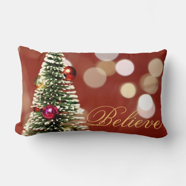 Decorative Christmas Snowflake Believe Holiday Lum Lumbar Cushion (Front)