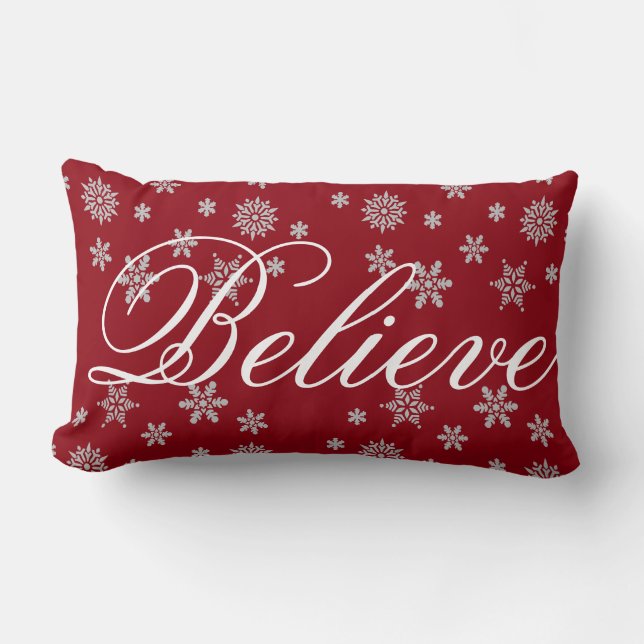 Decorative Christmas Snowflake Believe Holiday Lumbar Cushion (Front)