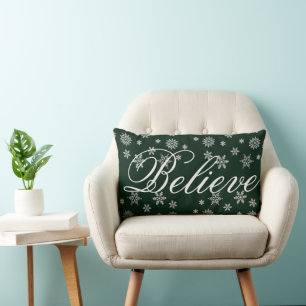 Decorative Christmas Snowflake Believe Holiday Lumbar Cushion