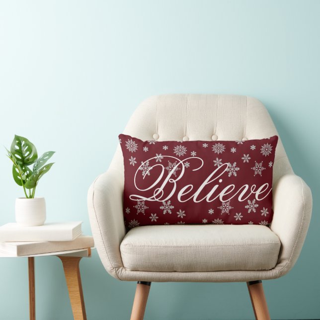 Decorative Christmas Snowflake Believe Holiday Lumbar Cushion (Chair)
