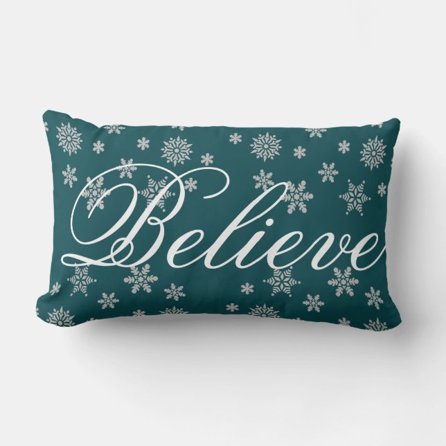 Decorative Christmas Snowflake Believe Holiday Lumbar Cushion (Front)